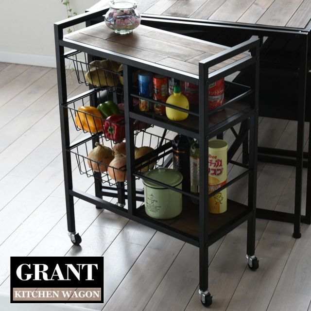 GRANT　ワゴン GRW-600 GRANT キッチンワゴン キッチン ダイニング リビング 収納 キャスター付き 植物性オイル 塗装 モダン 北欧 ワゴン 天然木 アイアン