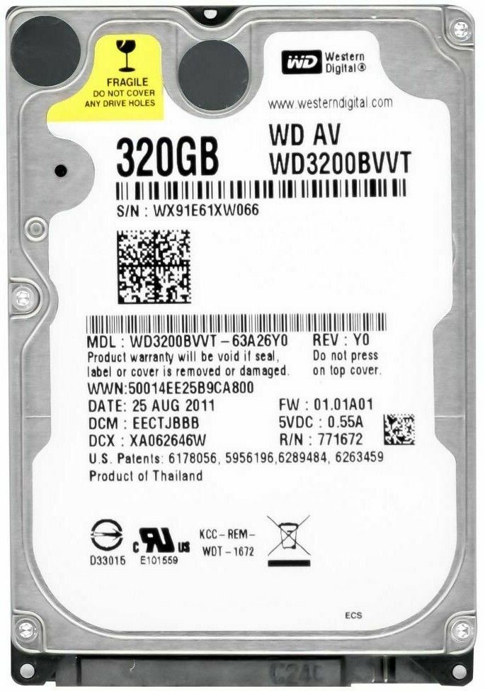 Western Digital SCPIO AV 320GB 5400RPM 16MB キャッシュ SATA WD3200BVT 2.5 ハードドライブ