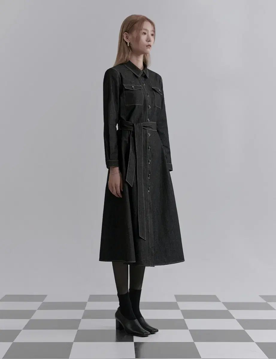 モン ドル スティッチ デニム シャツワンピース ゲストルック マキシドレス