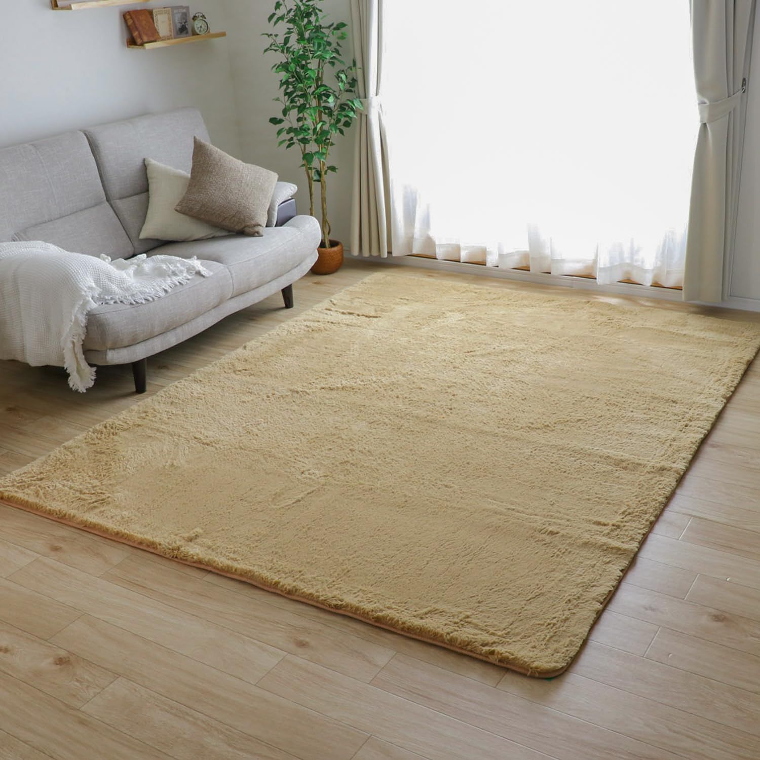 フリーリー シャギーラグ ラグ カーペット 200×300cm 約4畳 防ダニ 抗菌 防臭 厚手 滑り止め付 ホットカーペット対応 絨毯 無地 モカ