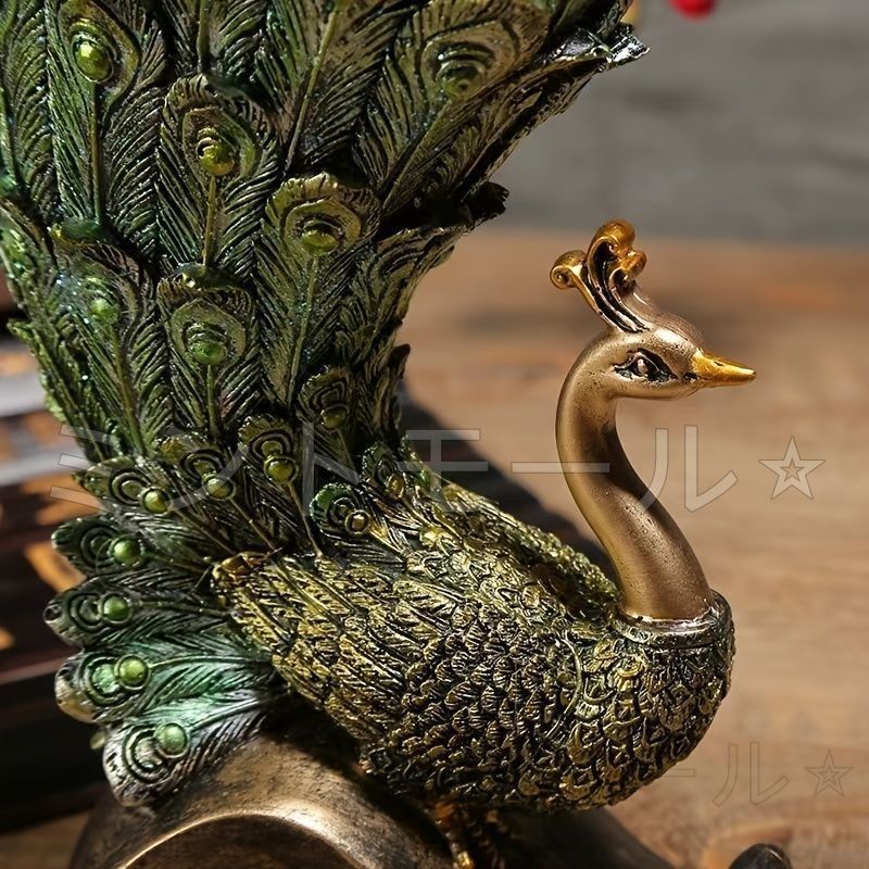 オブジェ エレガント 孔雀 置物 樹脂像 モダン 高級 くじゃく 美術工芸