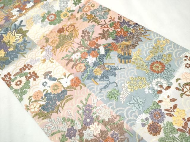 平和屋着物○六通柄袋帯 唐織 草花文 金糸 正絹 逸品 CAAW4573hy