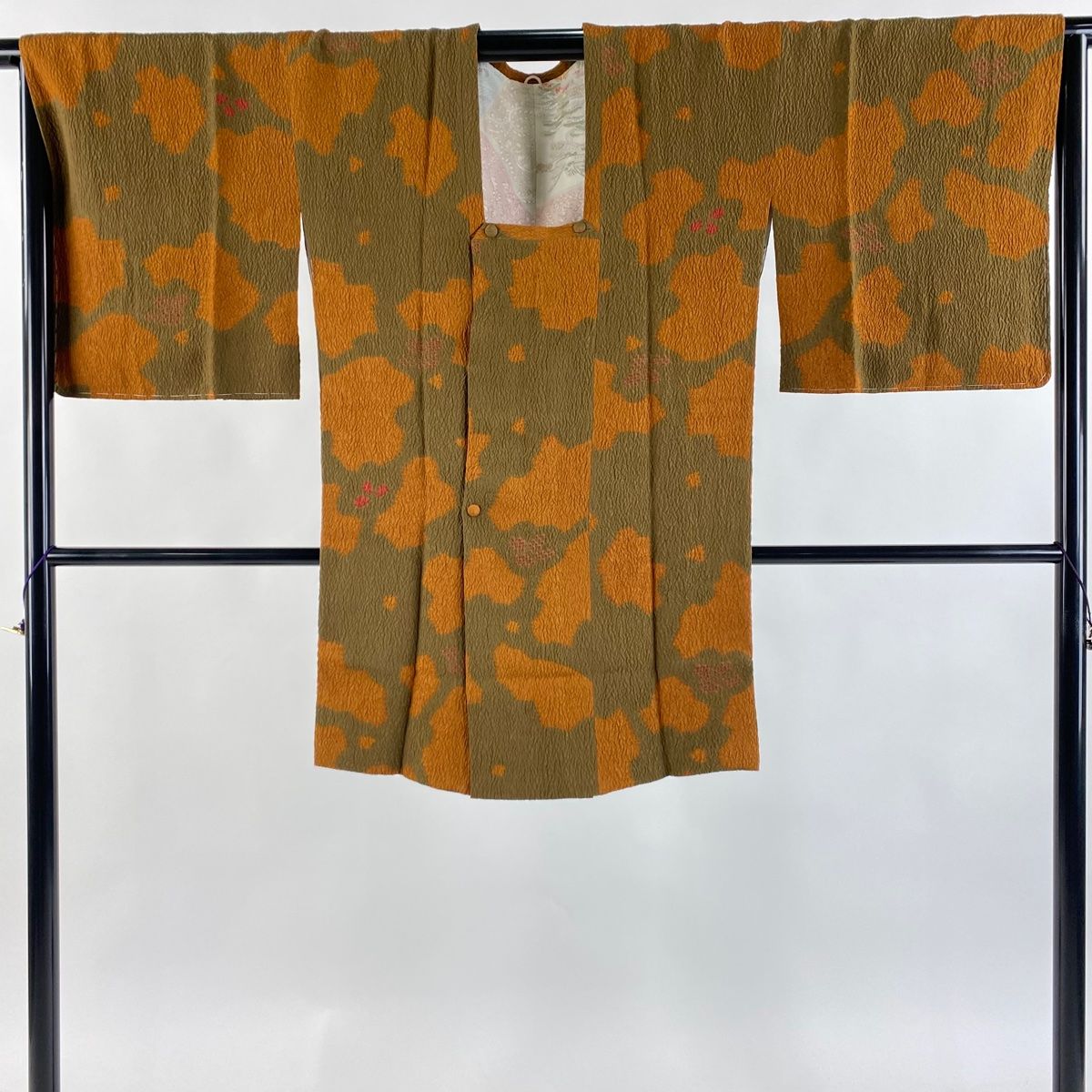 道行 身丈93.5cm 裄丈67cm M 和装コート 角衿 幾何学 花 灰緑 正絹 秀品 WWW_MORNINGWALKER_COM