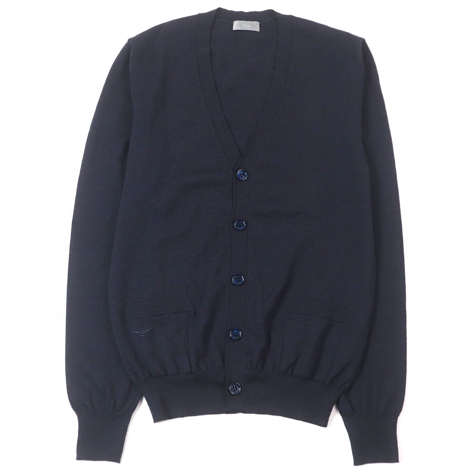 ○Dior HOMME ディオールオム 463M201BT532 ウール BEE刺繍 ロゴボタン ポケット付き カーディガン ネイビー XS イタリア製 メンズ