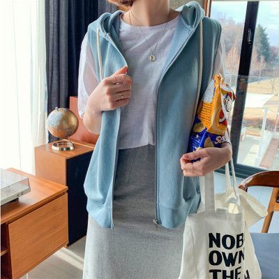 ベスト ジップアップ フード付き パーカー レディース ジレベスト ノースリーブ 袖なし カーディガン 無地 ショート丈 ジレ ゆったり ベスト ジップアップ フード付き パーカー レディース
