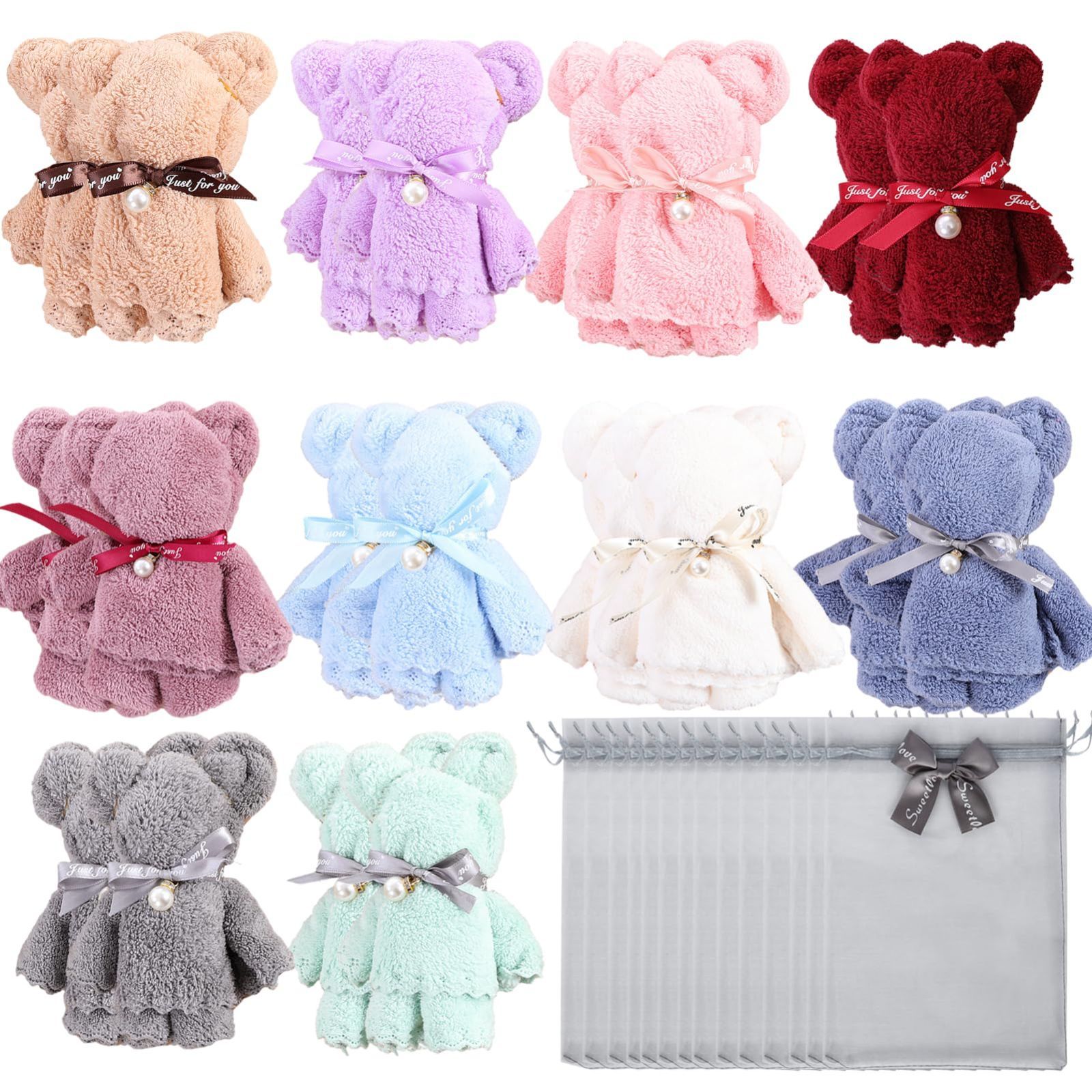 【在庫処分】ハンカチベア タオルベア ハンカチ かわいい くま タオル プレゼント クリスマス チギフト 退職 退院 結婚式 誕生日 お返し お礼 Tumao 景品 ホワイトデー 粗品 ラッピング袋入り (スタイル3-20個入り)