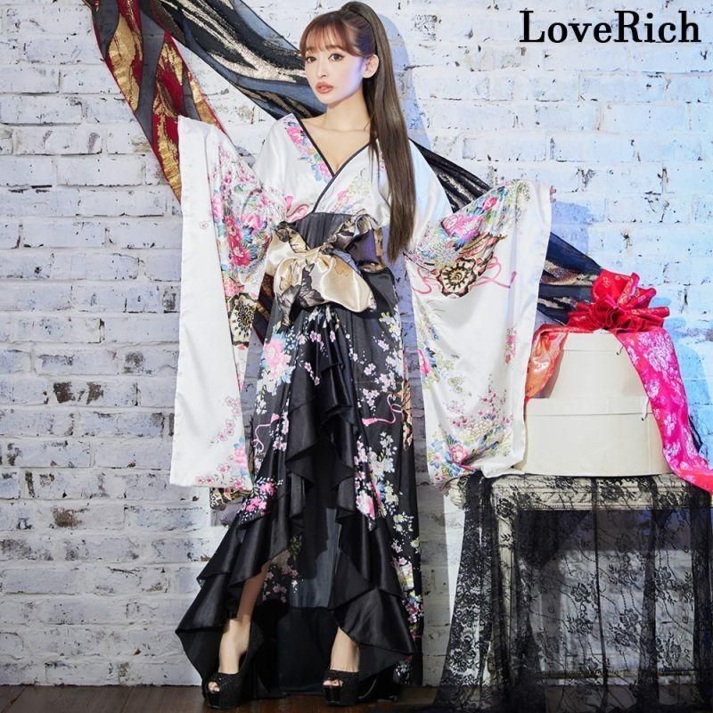 LoveRich ラブリッチ ツートンカラー 和柄 フリル 豪華 花柄 ロング