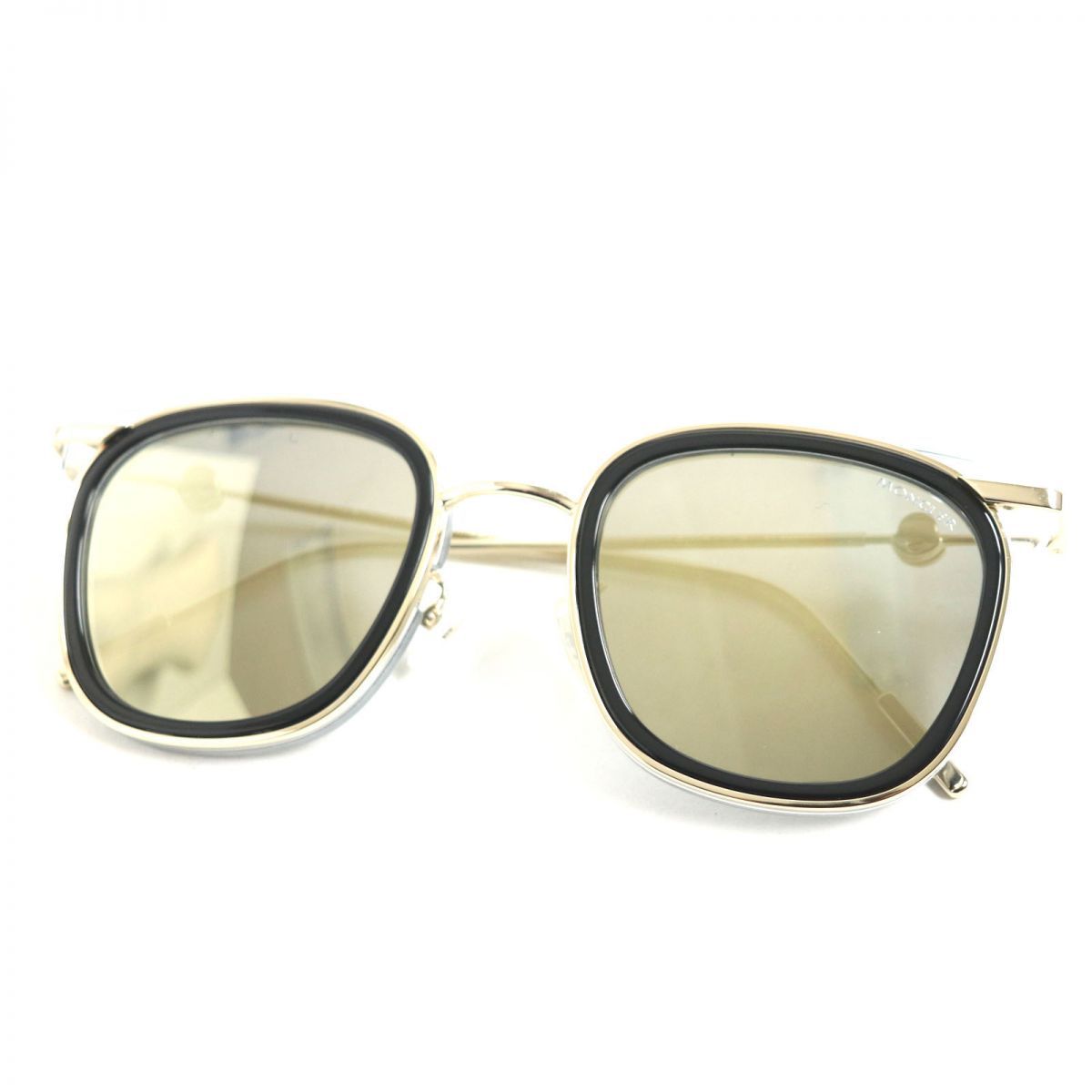 美品▽MONCLER モンクレール ML0024K ロゴ付き ミラーレンズ サングラス/アイウェア 黒×ゴールド 5124 145 伊製  ケース・クロス付き