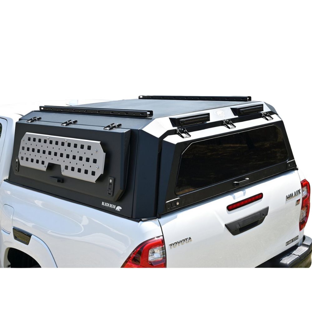 武装的ビジュアル キャノピー ハイラックス GUN125 H29 9- CAN004 アルミ合金 レール付 LED3WAYハイマウントランプ装備