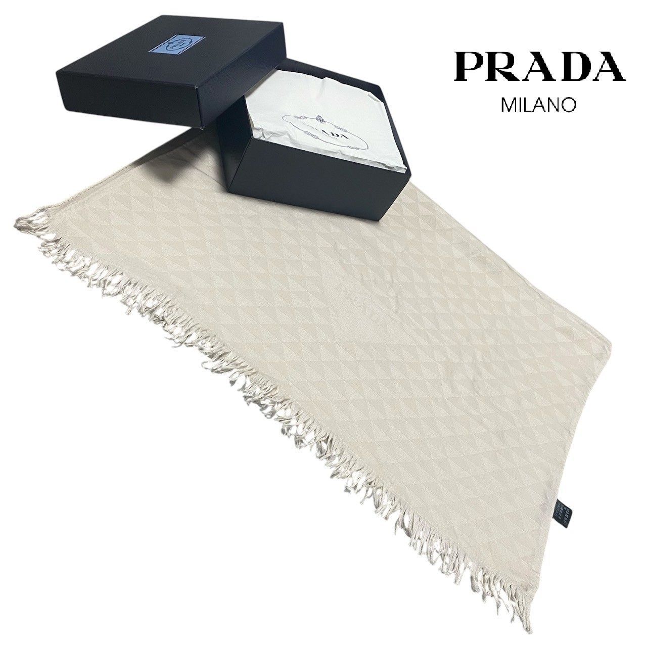 1624 PRADA プラダ トライアングル ストール ショール カシミヤ×シルク オフホワイト