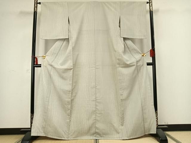 平和屋着物 本塩沢 単衣 110亀甲 よろけ縞 正絹 AABB2286fy