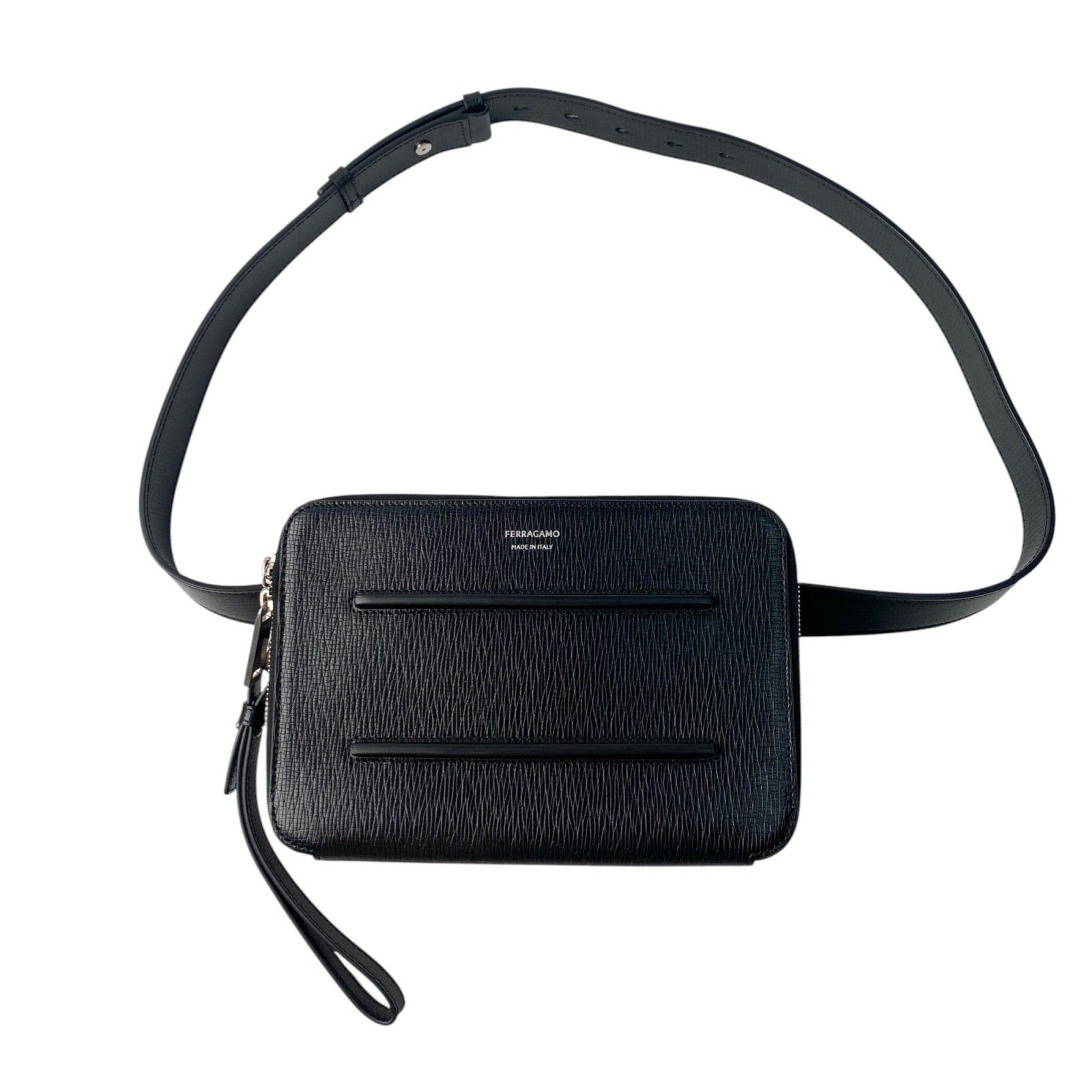 美品 フェラガモ FERRAGAMO メンズ ショルダーバッグ 2way 現行ロゴ 斜 