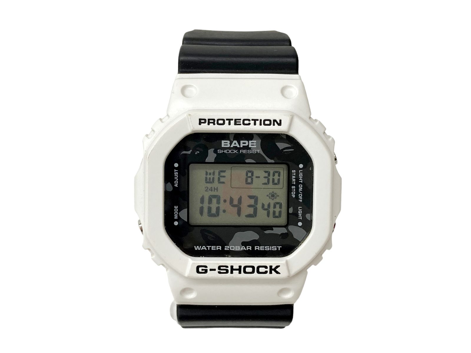 CASIO (カシオ) G-SHOCK Gショック × A BATHING APE (アベイシングエイプ) デジタル腕時計 コラボ DW-5600VT  ブラック ホワイト 黒×白/028