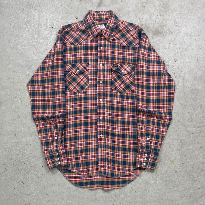 70年代 USA製 Wrangler PRE-SHRUNK ラングラー ウエスタン チェックシャツ メンズM相当 