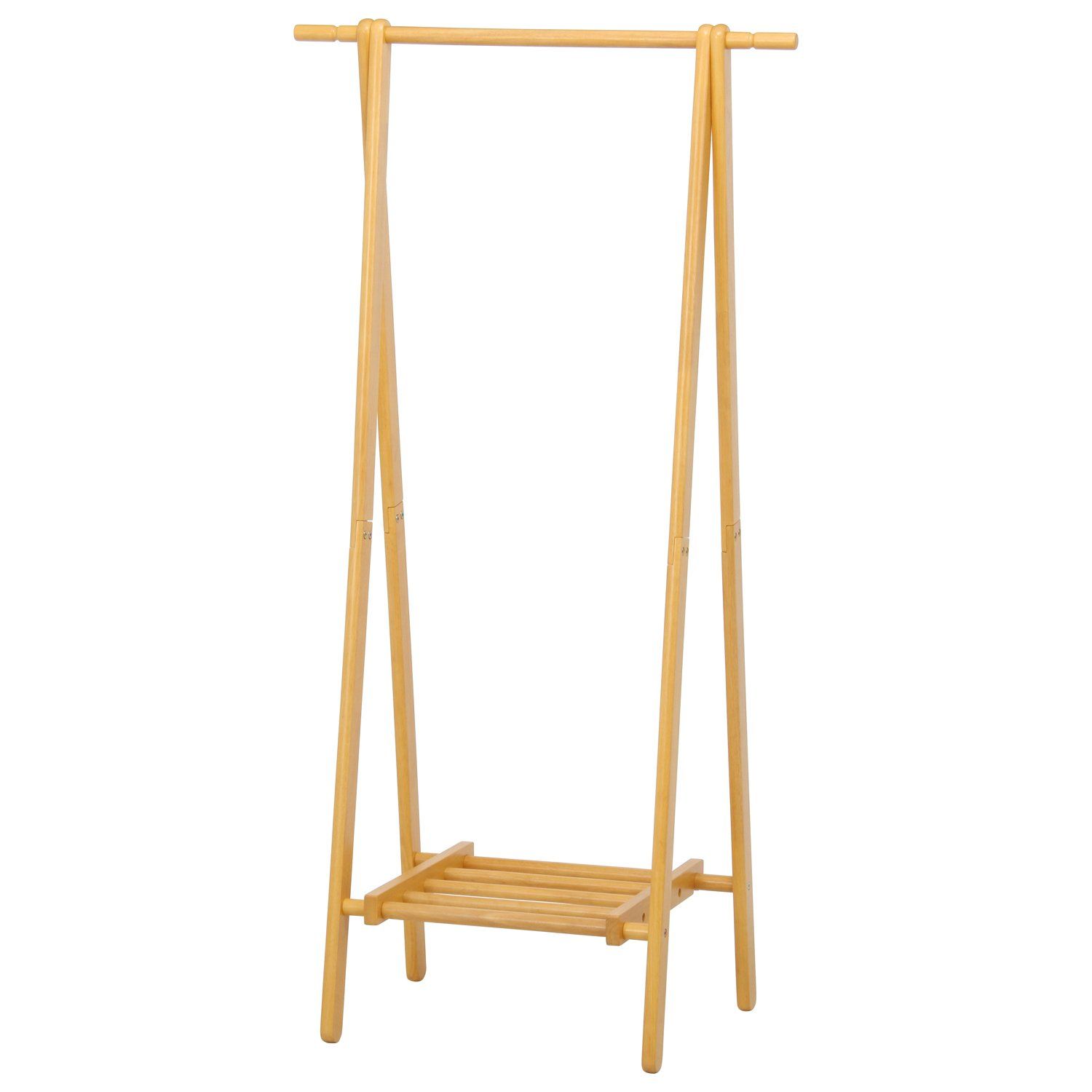 スリム 木製 幅75×奥行45×高さ147.8cm ハンガーラック ナチュラル コートハンガー 棚付き 玄関 不二貿易 14104
