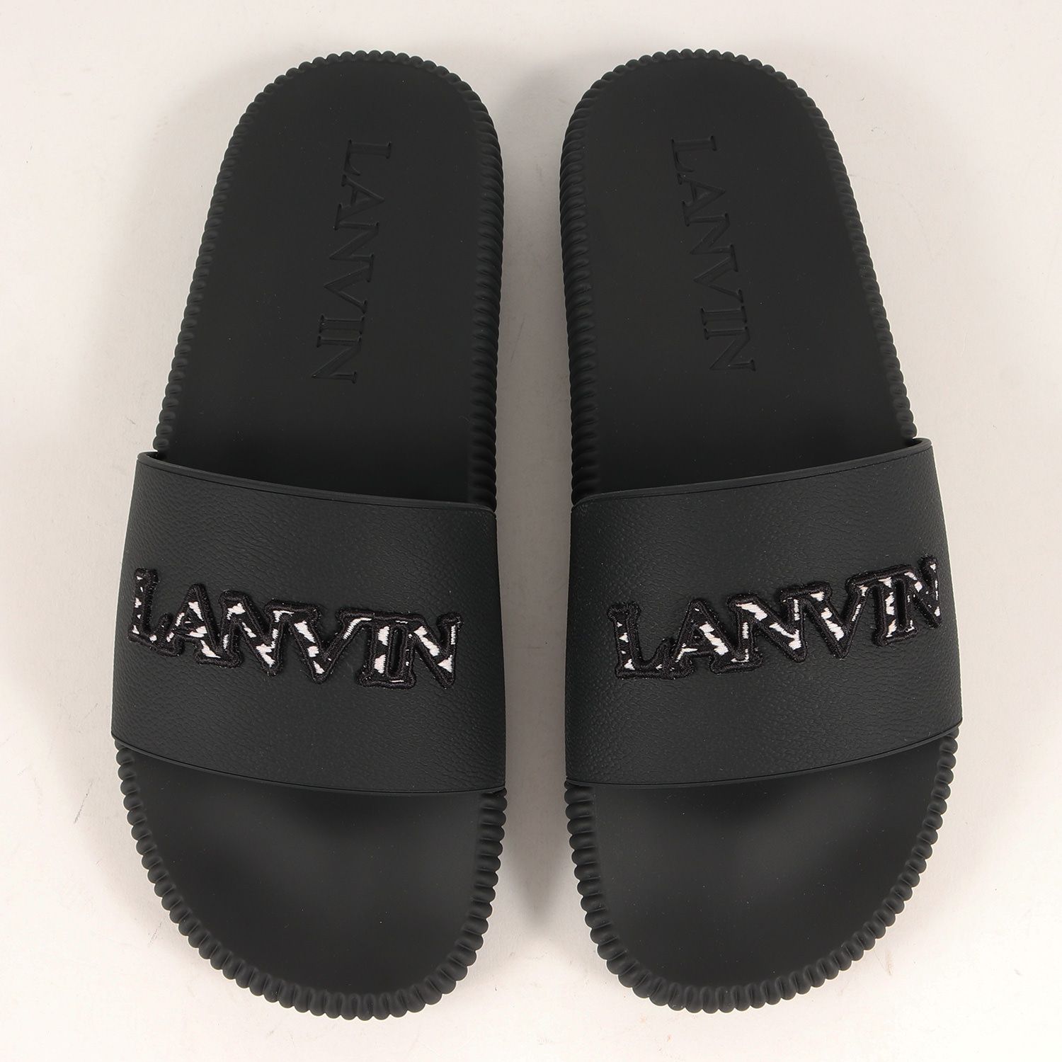 新品 LANVIN ランバン 22AW エンブロイダリー ブランドロゴ スライド シャワー サンダル ブラック 黒 サイズ：45 ARPEGE  SLIDES イタリア製 ブランド - メルカリ