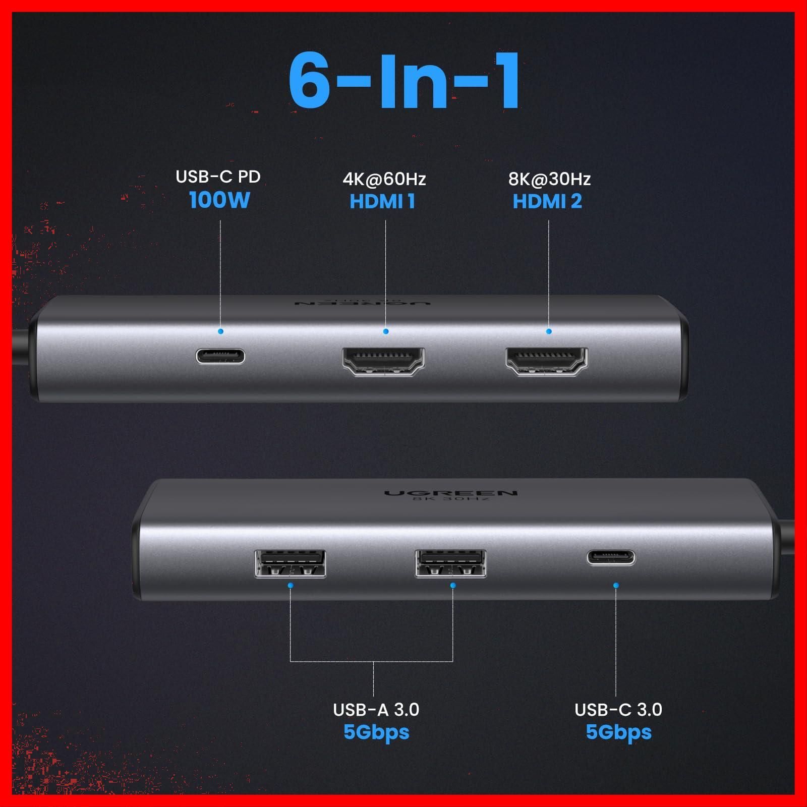 数量限定】Revodok 6 in UGREEN 1 USB Cハブ 2*HDMI出力 ドッキング