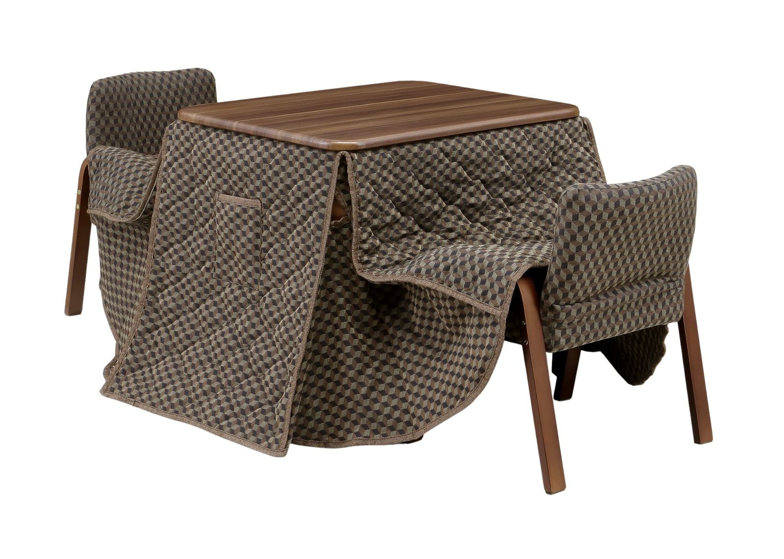 【特価商品】2人用 二人用こたつ 長方形 80×60 ハイタイプ ダイニングこたつ ハイタイプこたつ セット ステージ2 コタツテーブル こたつ 4点 ダイニング 椅子付 (ブラウン×ブラウン)