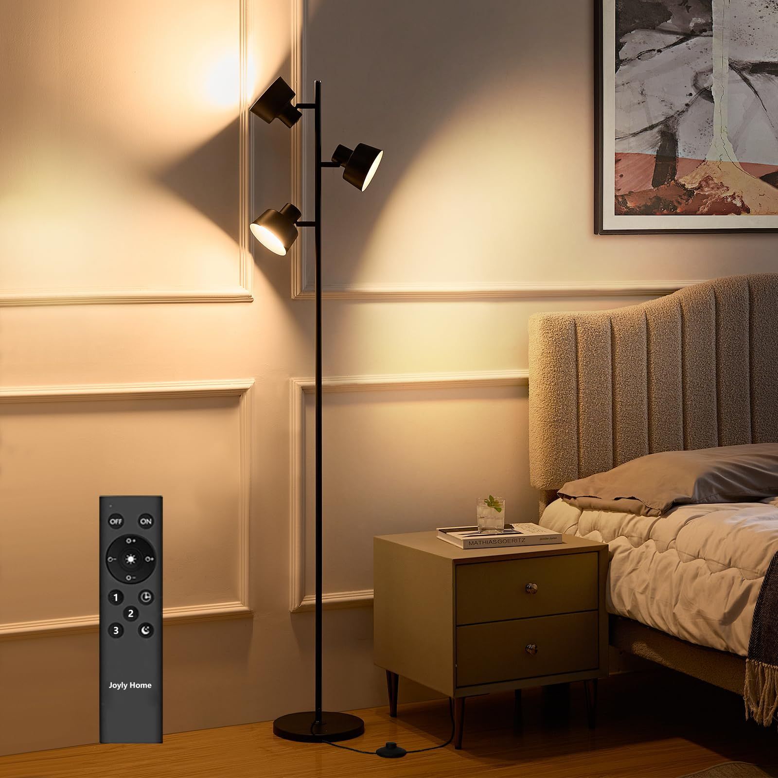 Color ブラック Joyly Home LEDフロアスタンドライト 高輝度 省エネ| 調光 調色 タイマー機能付き | リモコン - タッチコントロール | 目に優しい 眩しくない | 三つの独立光源制御 | 金属製 | 北欧スタイルでおしゃれな間接照明