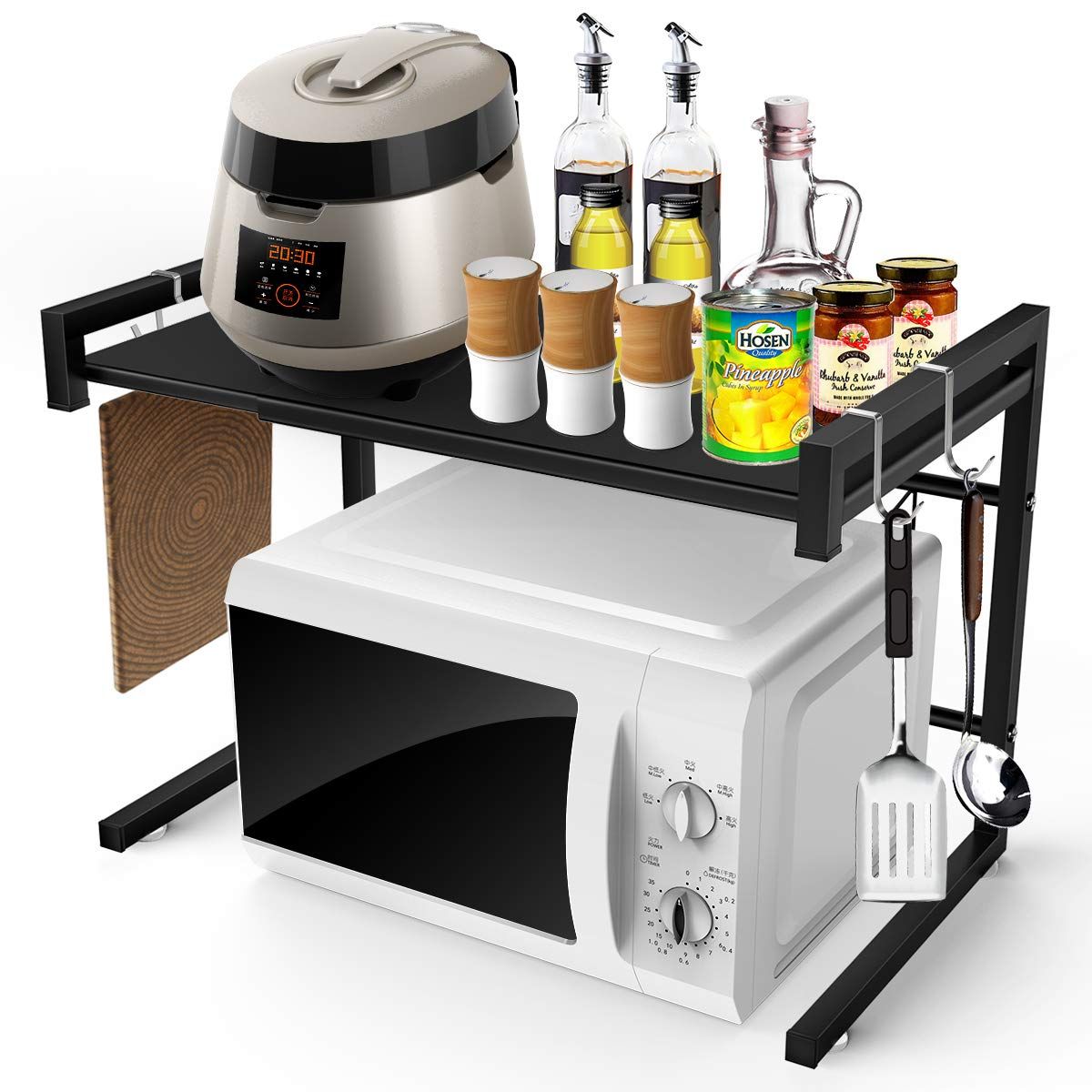 キッチン収納棚（ブラック） レンジ台 荷重30kg 幅（40-60cm）伸縮式 スチールラック BESONTレンジ上ラック