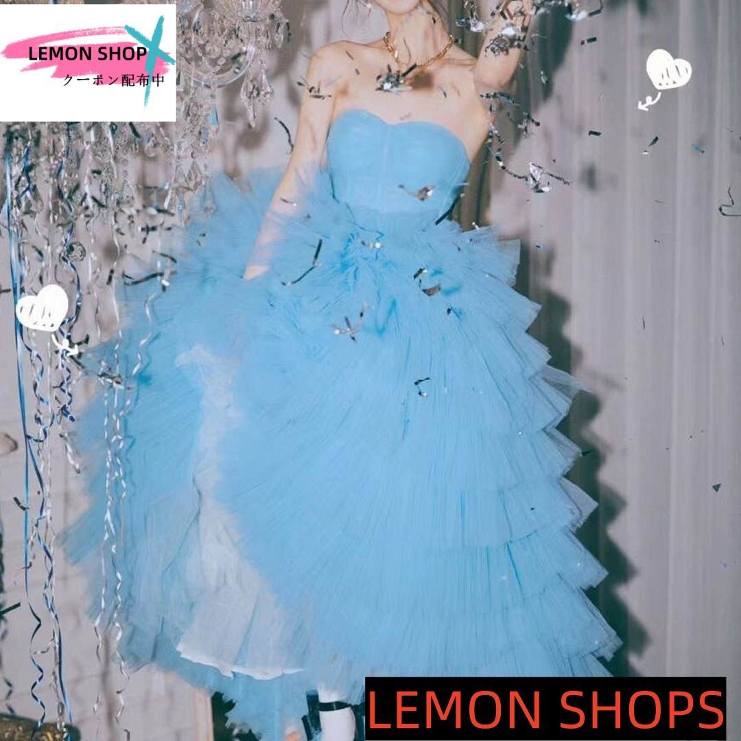 ♥ 2025 カラードレス ミニドレス ワンピース ブルー 水色 チューブトップ 演奏会 発表会 パーティドレス 二次会 成人式 卒業式 謝恩会 食事会 お呼ばれ 同窓会 ドレス かわいい LEMON