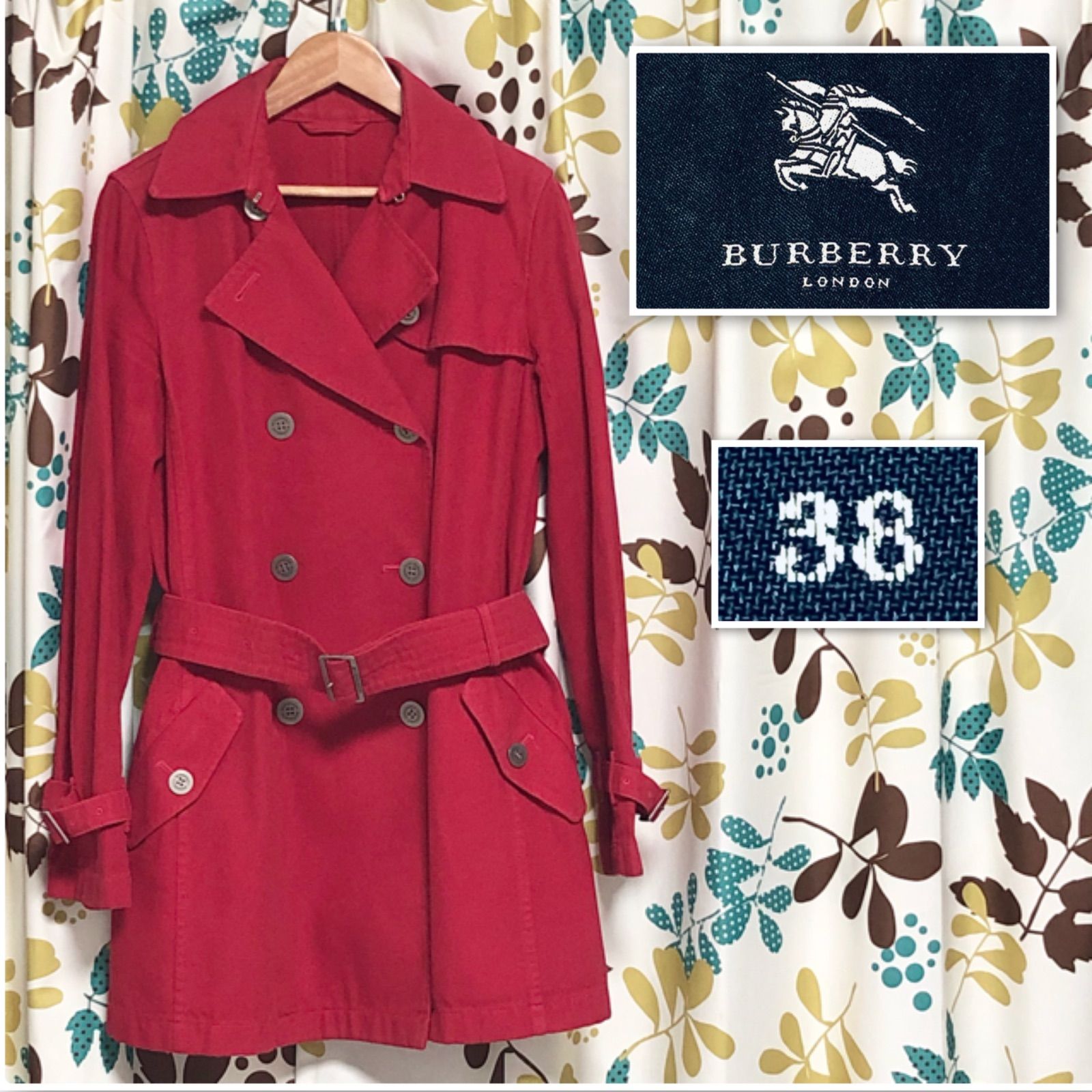 □美品□BURBERRY LONDON バーバリーロンドン ダブルトレンチコート ベルト付き コットン size38(サイズM) 三陽商会 スプリング コート 春秋 レッド ロゴ金属ボタン タグあり レディース - メルカリ