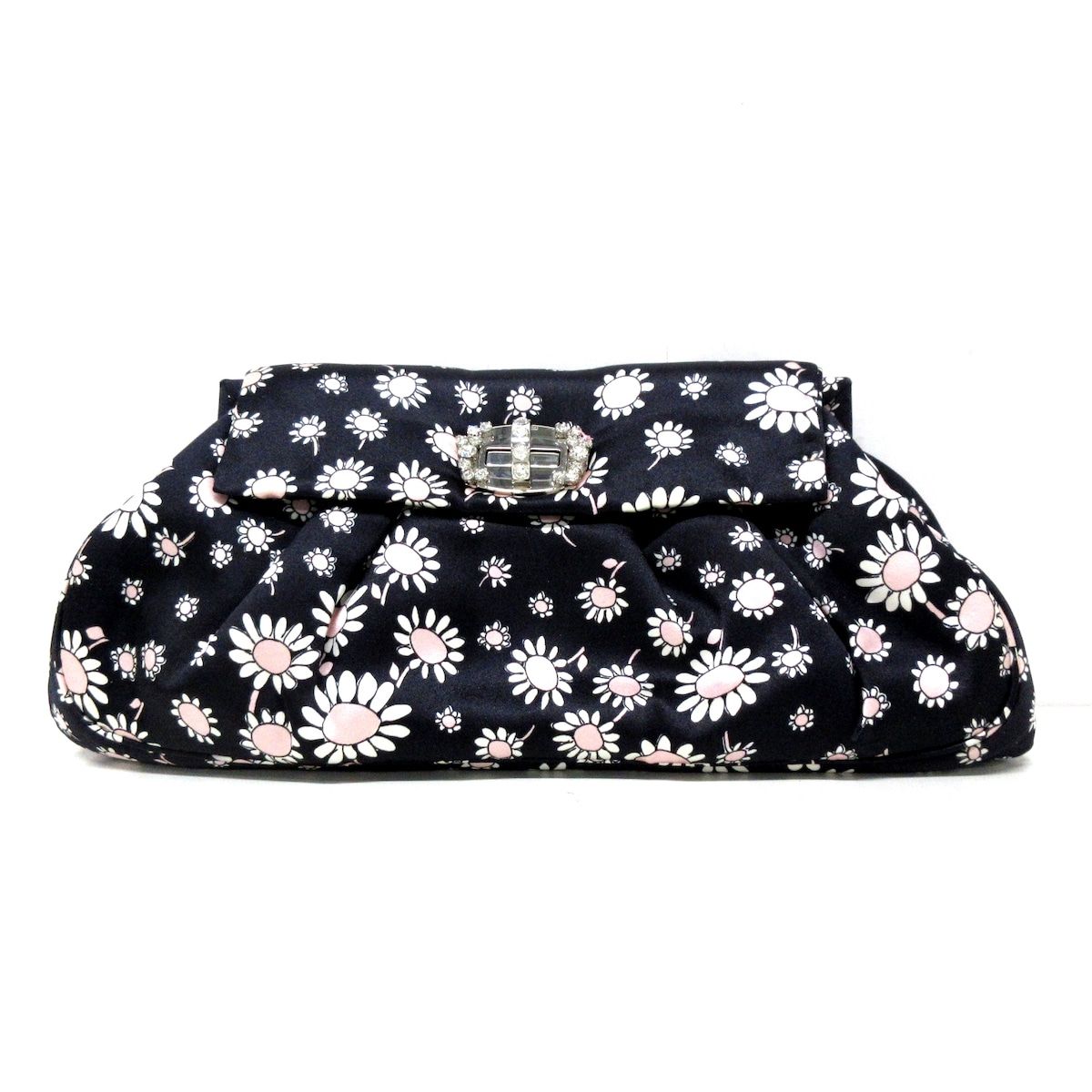 miumiu(ミュウミュウ) クラッチバッグ美品 - 黒×白×ライトピンク 花柄