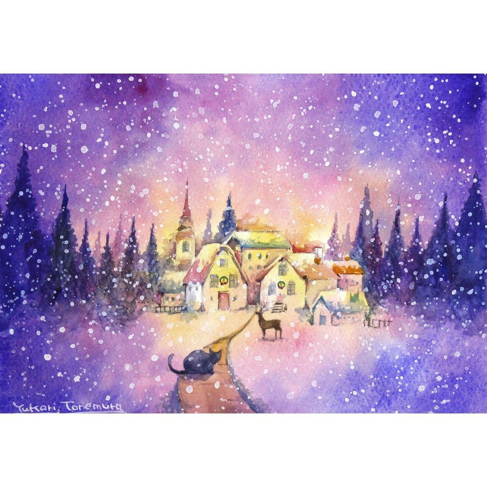 Nさま 原画 12月の小さな街 A5サイズ 水彩画 2745
