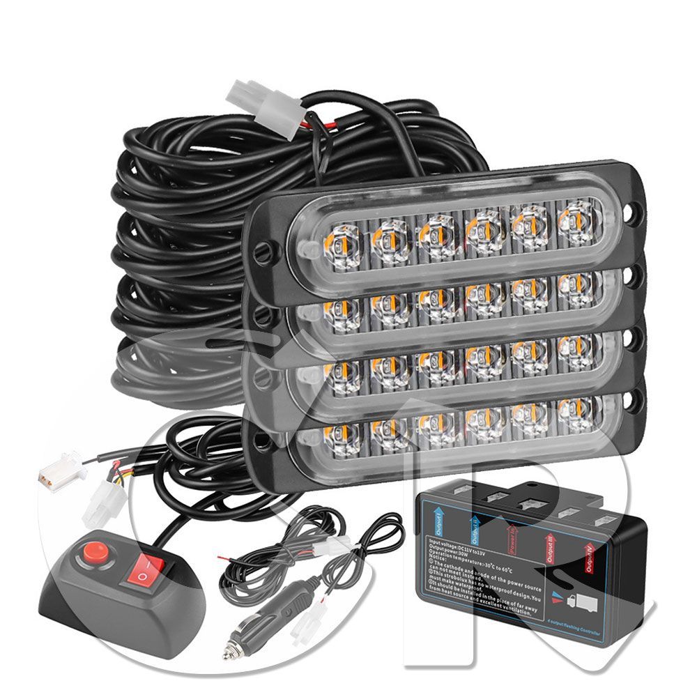 LED ライト ハザード ストロボ カラー：レッド＆ブル フラッシュライト 警告灯 パトロール ライトバー 緊急点滅 4個セット