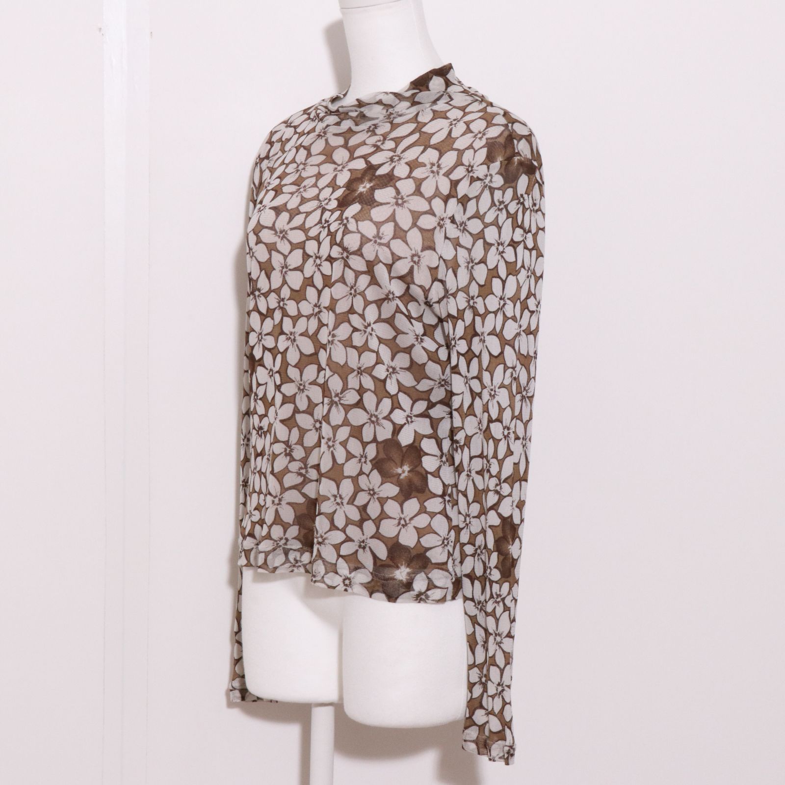 セシオセラ CECI OU CELA シルク100％ トップス カットソー 長袖 メッシュ シフォン ハイネック 透け L 茶 ブラウン レディース [576254] セシオセラ