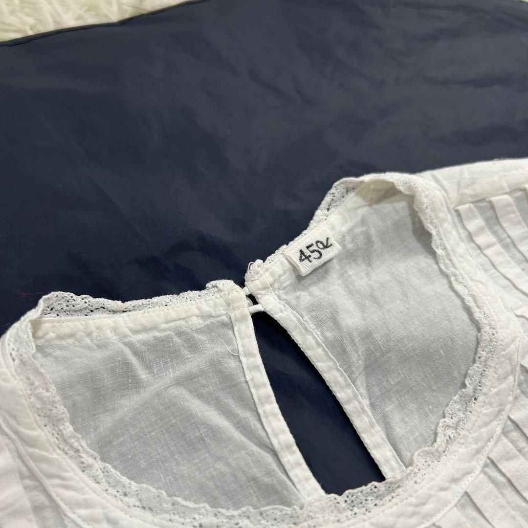 45R インドカディのタックdeTシャツ 綿 総ピンタック レース 刺繍