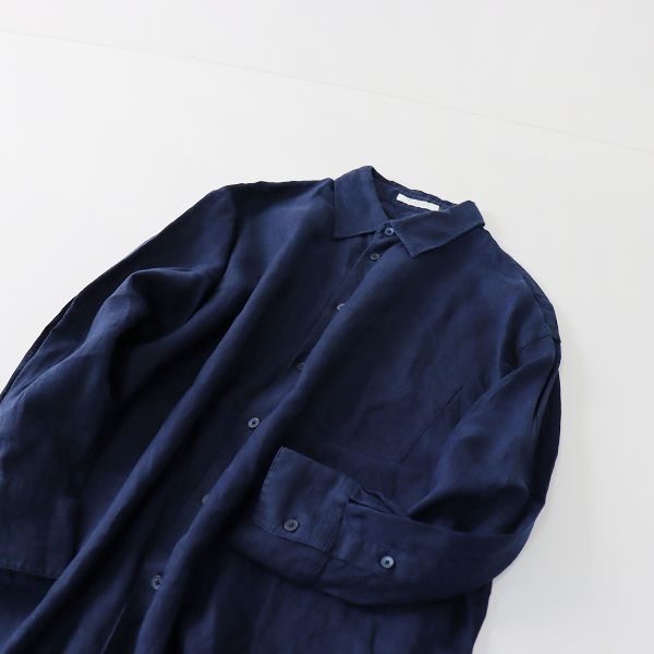 美品　マカフィー　ベルギーリネン レギュラーカラーシャツ　ネイビー 美品 マカフィー ベルギーリネン レギュラーカラーシャツ