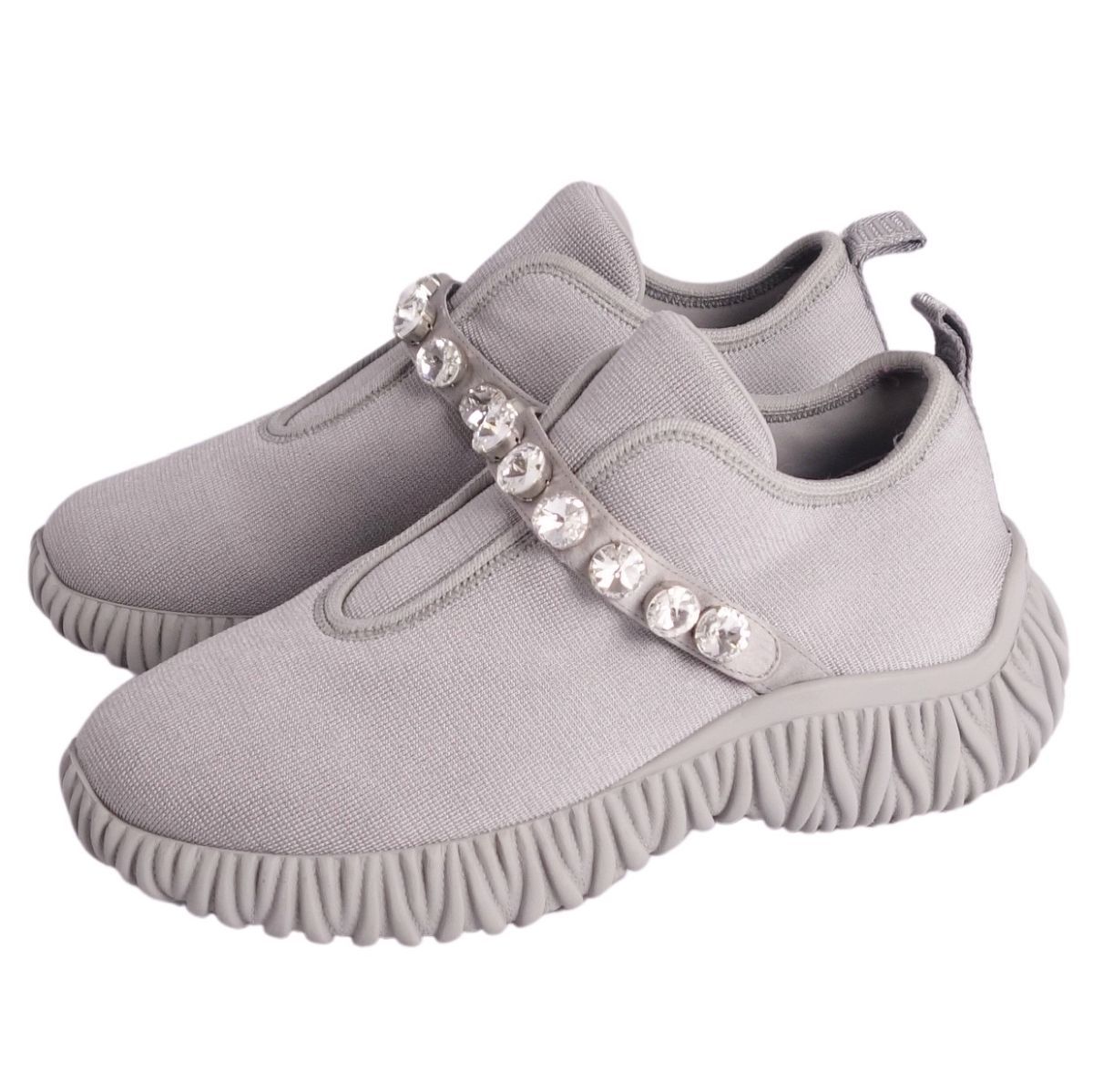 美品 ミュウミュウ miumiu スニーカー ビジュー装飾 ニット シューズ 