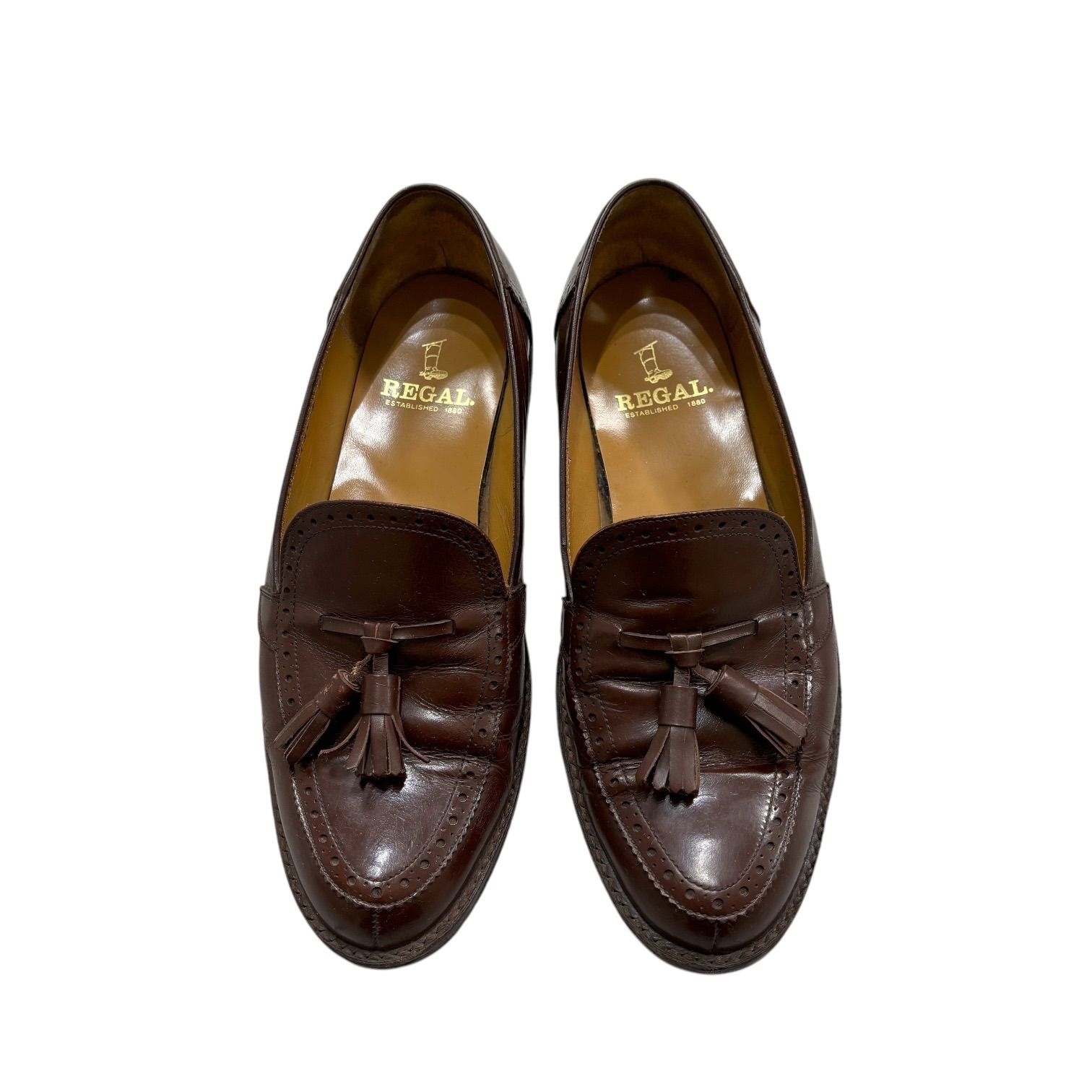 REGAL brown leather design tassel Loafer