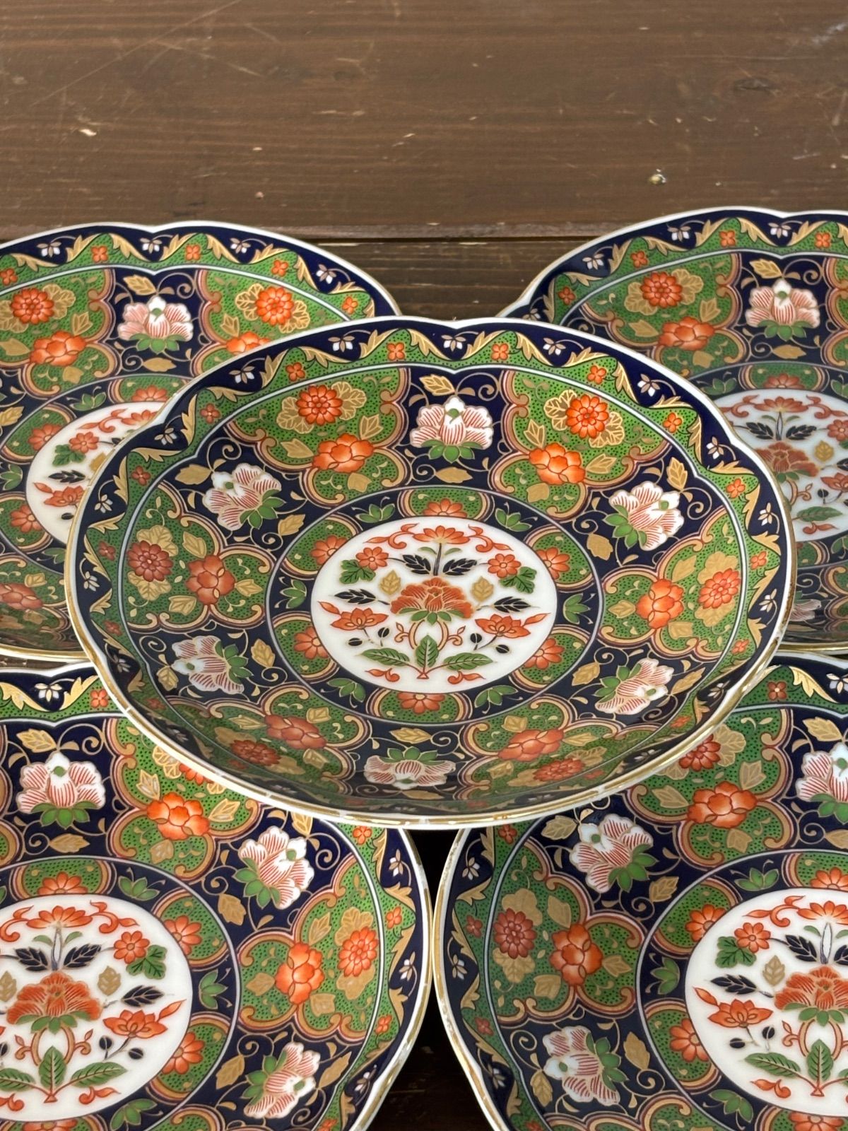 庫山窯 小皿 5枚セット 古伊万里金襴手 銘々皿揃 輪花皿 金彩 色絵 花