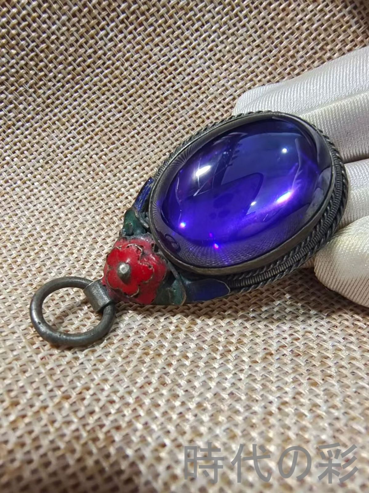 中国古美術 旧蔵 景泰藍ペンダント 錯嵌石 帽花 清代描金属装飾 古玩 唐物 中国古 時代物 帽飾 R07100104 WWW_IBETON_RU