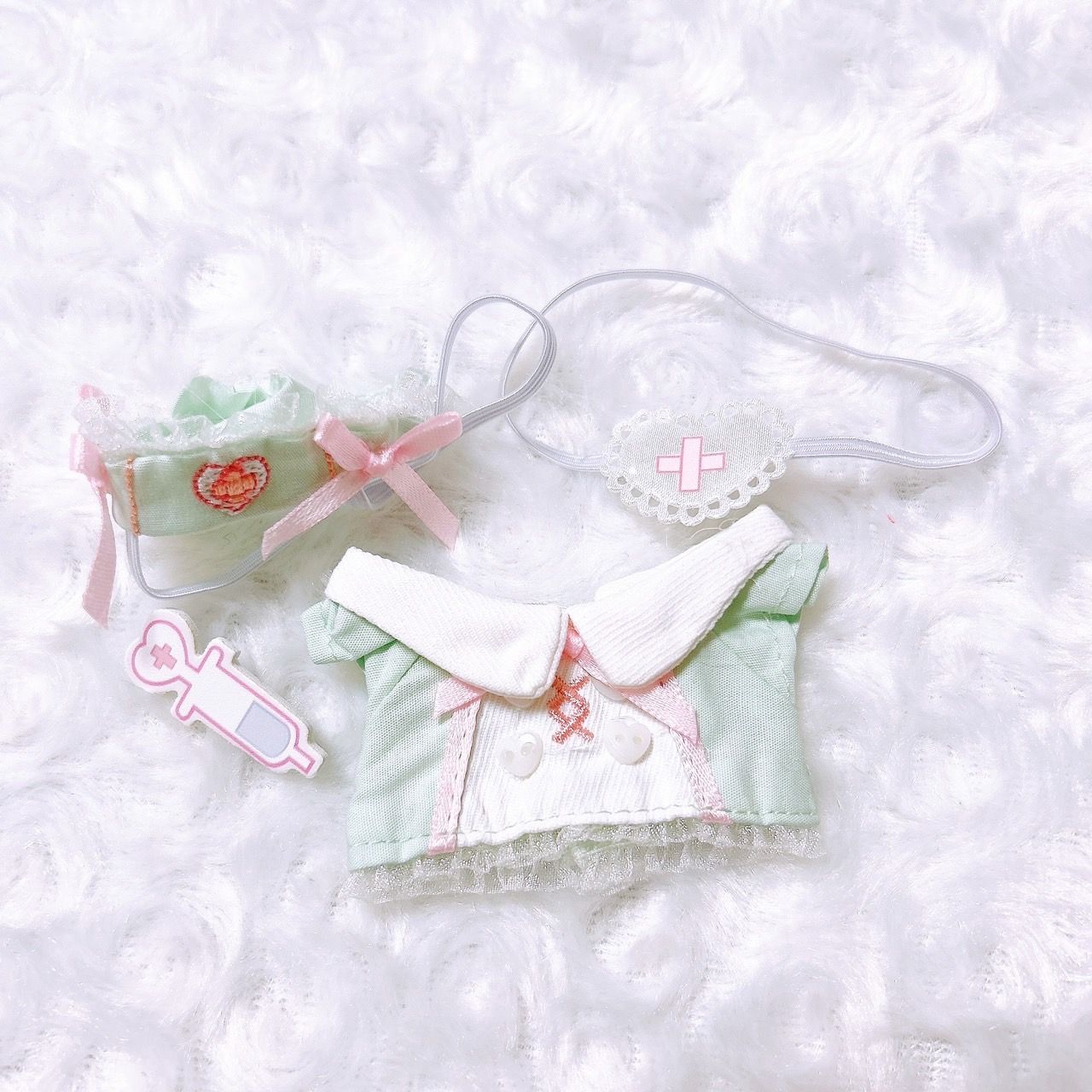 10cm ぬい服 かわいい 緑色 ナース服 眼帯付き ぬいぐるみ用 服