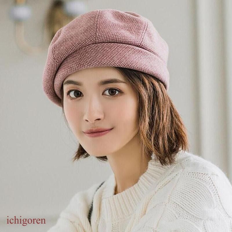 ベレー帽 レディース 八角帽 画家帽 帽子 ハット 千鳥格子 軽量