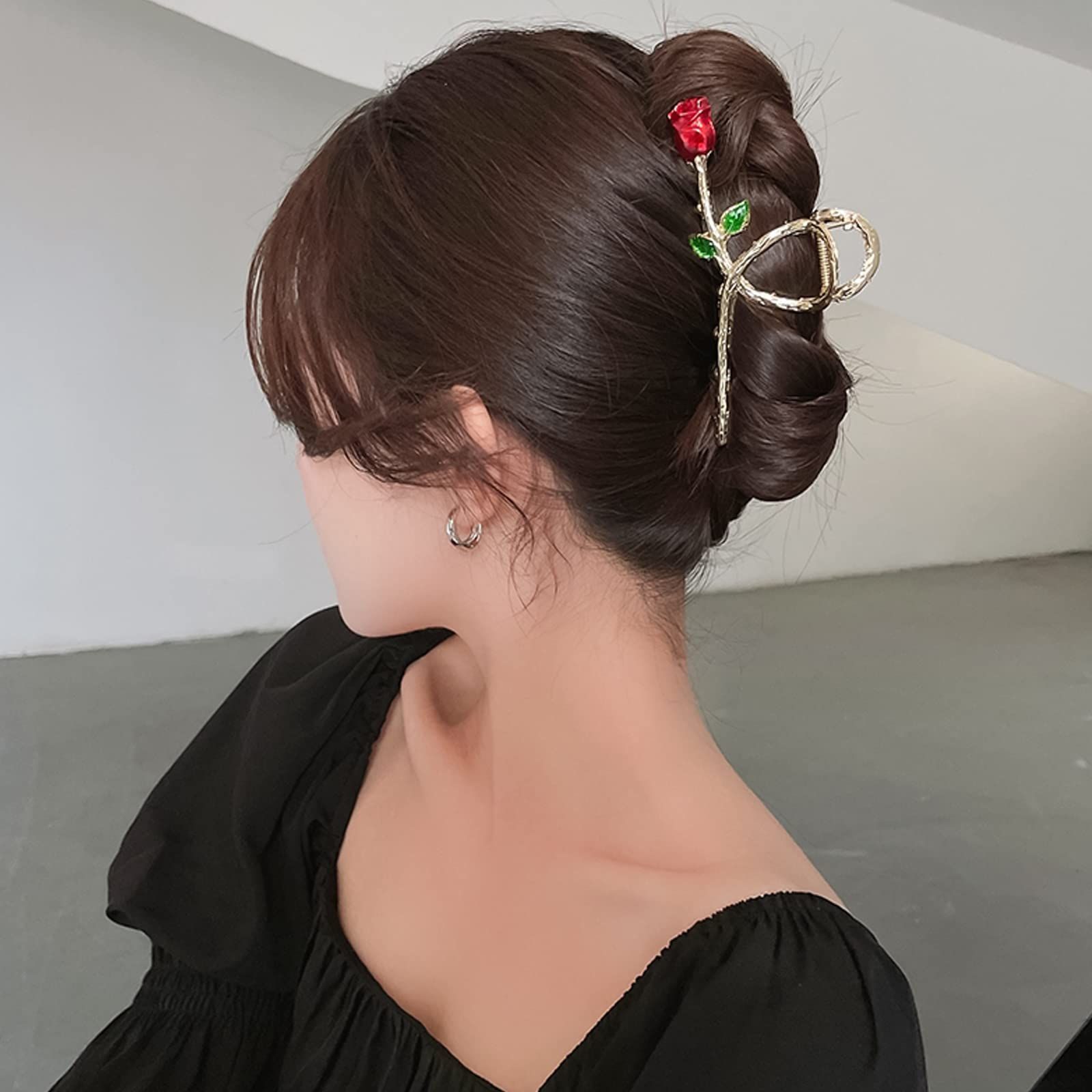 クリップ 大きめ 髪飾り 韓国風 髪留め オフィス おしゃれ ヘア シンプル 贈り物 ヘアクリップ レディース用 バンスクリップ 赤い薔薇のデザイン HAPVITAL