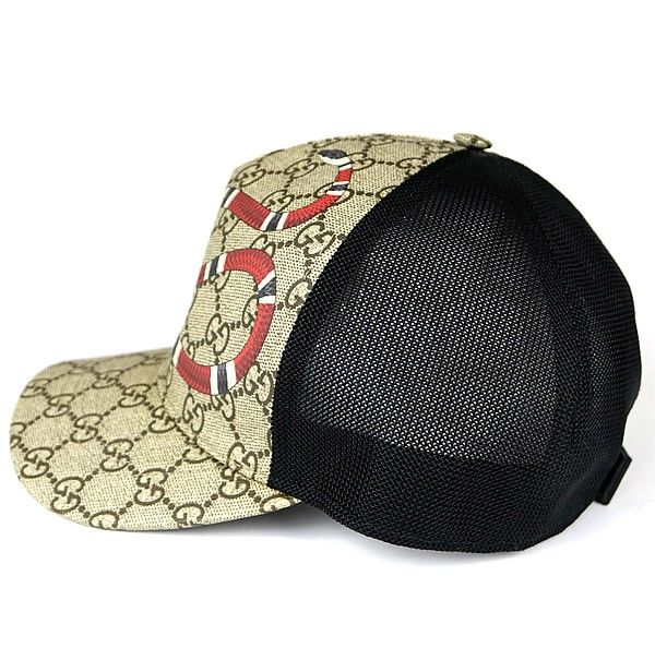 GUCCI 銀座店 グッチ GG スネーク デザイン ベースボールキャップ 帽子 メンズ size XL ベージュ系 黒 100590