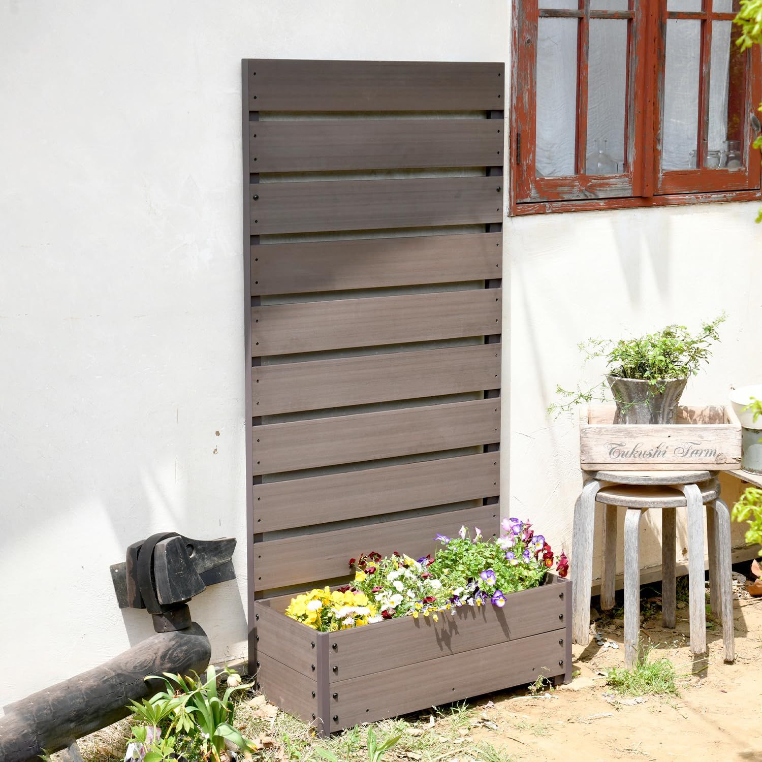 ガーデンマスター Gardenmaster フェンス 目隠し 人工木 プランター付き 幅72 高さ150cm ブラウン YPF-1570 BR