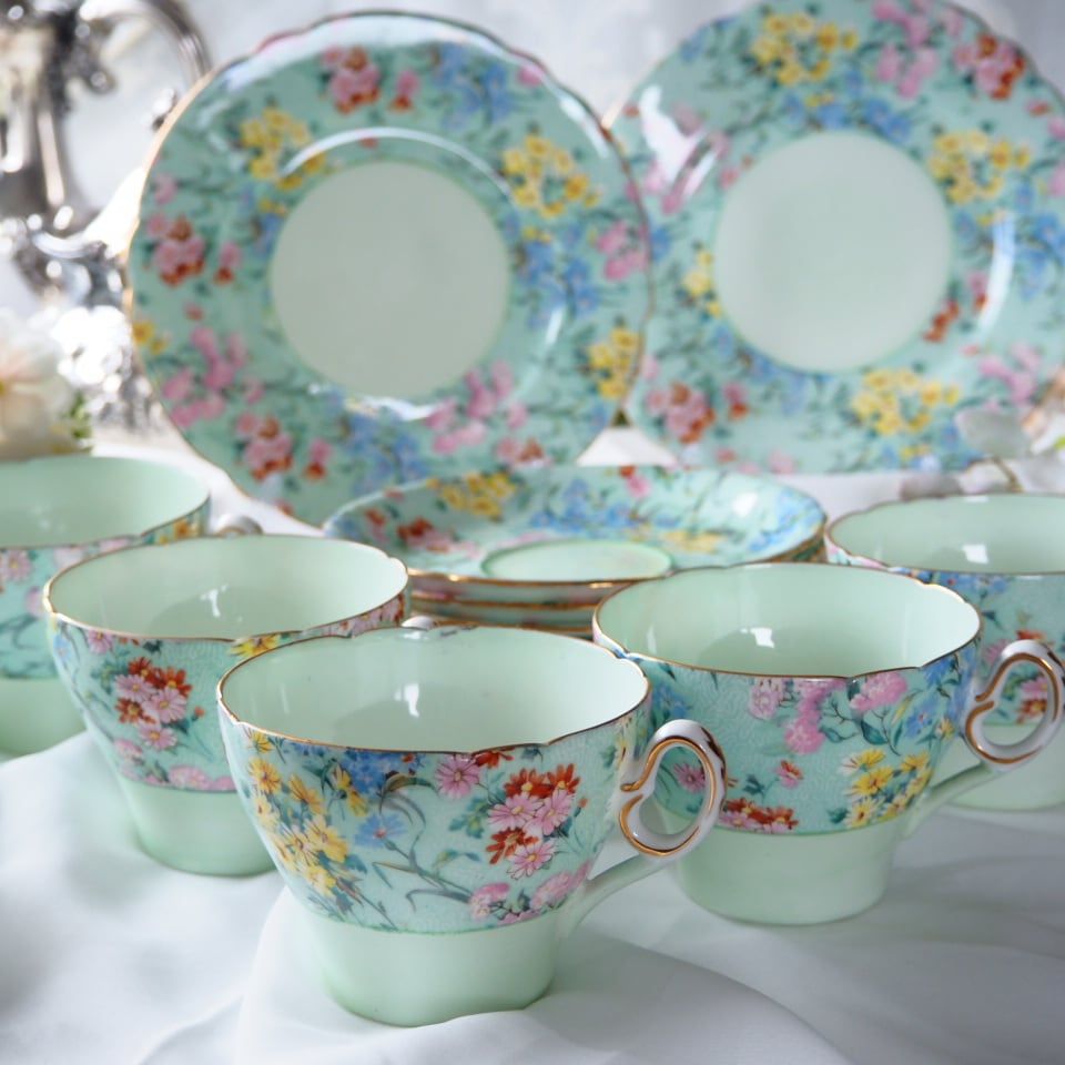 英国シェリー メロディMelody トリオ５客セット カップ＆ソーサー F 6