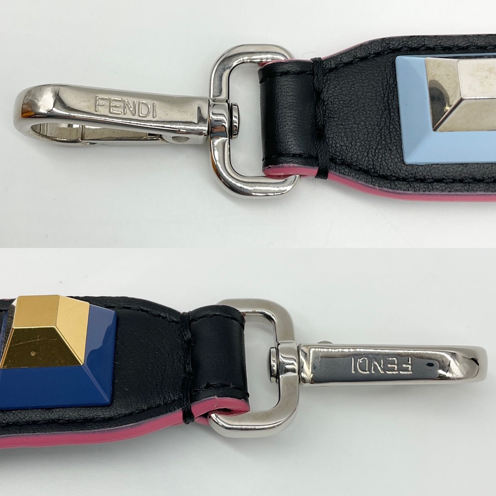 FENDI ミニストラップユー スタッズ付き 黒白 FENDI フェンディ レザー ミニストラップユー ロックスタッズ バッグ用