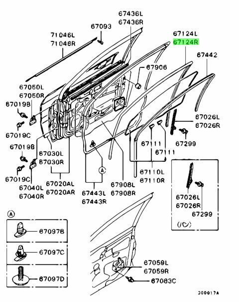 ミツビシ ランサー ランサーセディア ランチャンネル フロント ドア ウインドウ ガラス MR526474 RH RUNCHANNEL FR DOOR WINDOW GLASS RH