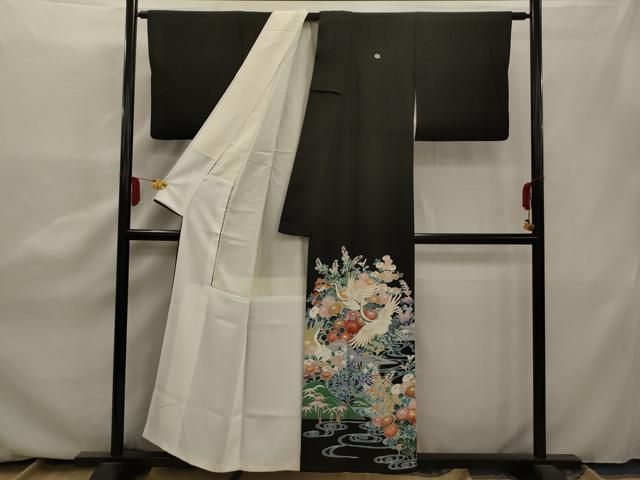 ◆豪華■正絹総絞り■吉祥飛鶴文■黒地■金彩加■振袖一式 平和屋着物□豪華黒留袖 駒刺繍 短冊飛鶴花文 金銀彩 正絹 逸品