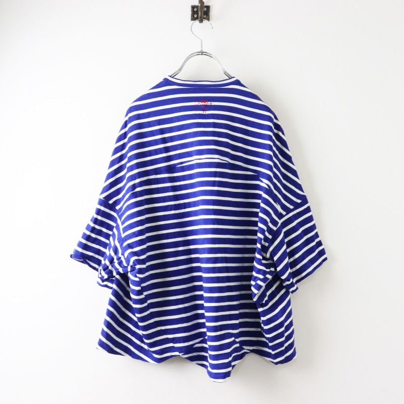 イタリア製 プランシー Plan C ワイドスリーブTシャツ S ブルー ホワイト カットソー ゆったり ワンポイント 薄手