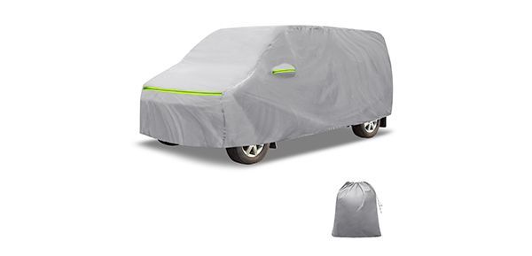 X AUTOHAUX トヨタ ヴォクシーVoxy用 車ボディカバー 自動車カバー 防水生地-5層構造 裏起毛 塗装面保護 運転席ジッパー付き ドア開閉 防風ロープ 収納袋付き 日焼け 梅雨対策 車中泊 仮眠 暑さ対策 UVカット シルバー