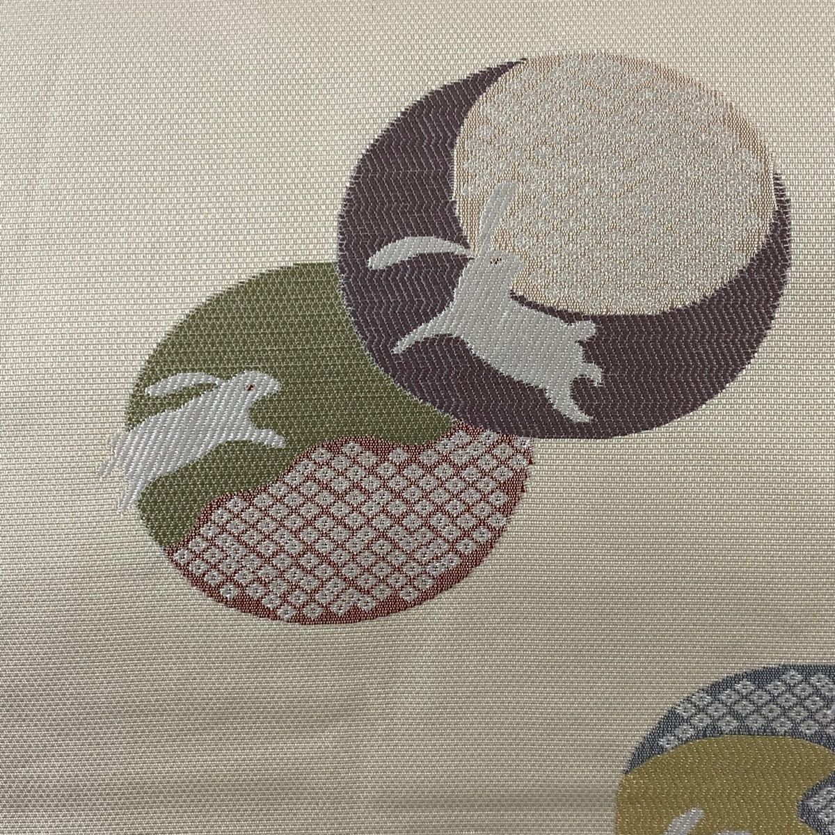 名古屋帯 うさぎ 疋田柄 ベージュ 正絹