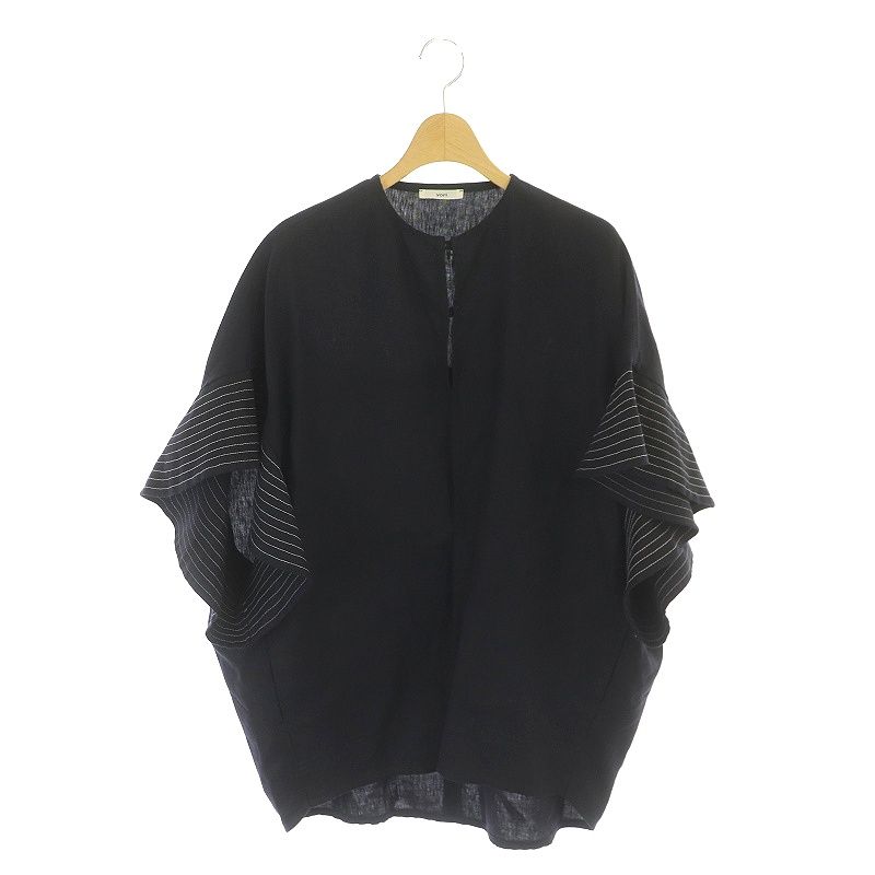 ヨリ yori 21SS ステッチリネン フリルジレ ノーカラージャケット 薄手 
