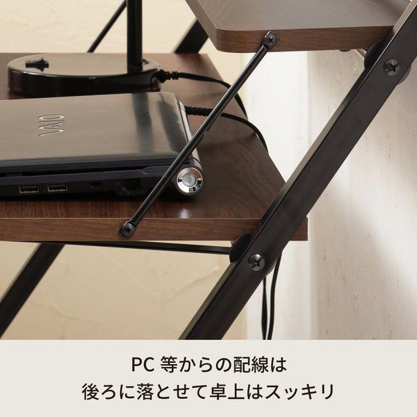 棚付折りたたみワークデスク(ハイタイプ/ブラウン) 幅80cm 折りたたみ